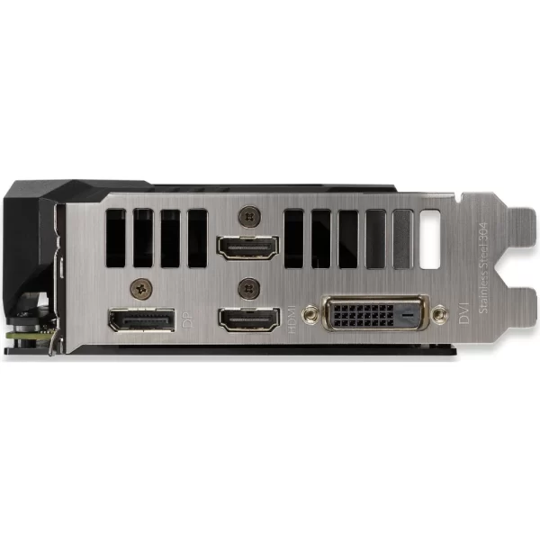 ASUS TUF Gaming GeForce GTX 1660 Ti EVO 6GB – zadný panel s výstupmi HDMI, DisplayPort a DVI