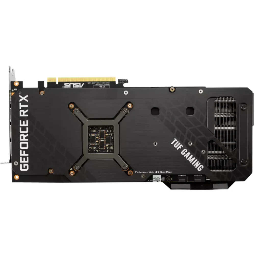 ASUS TUF Gaming GeForce RTX 3070 Ti OC Edition 8GB– Zadná strana grafickej karty s kovovým backplate ASUS TUF Gaming GeForce RTX 3070 Ti OC Edition 8GB– Zadná strana grafickej karty s kovovým backplate