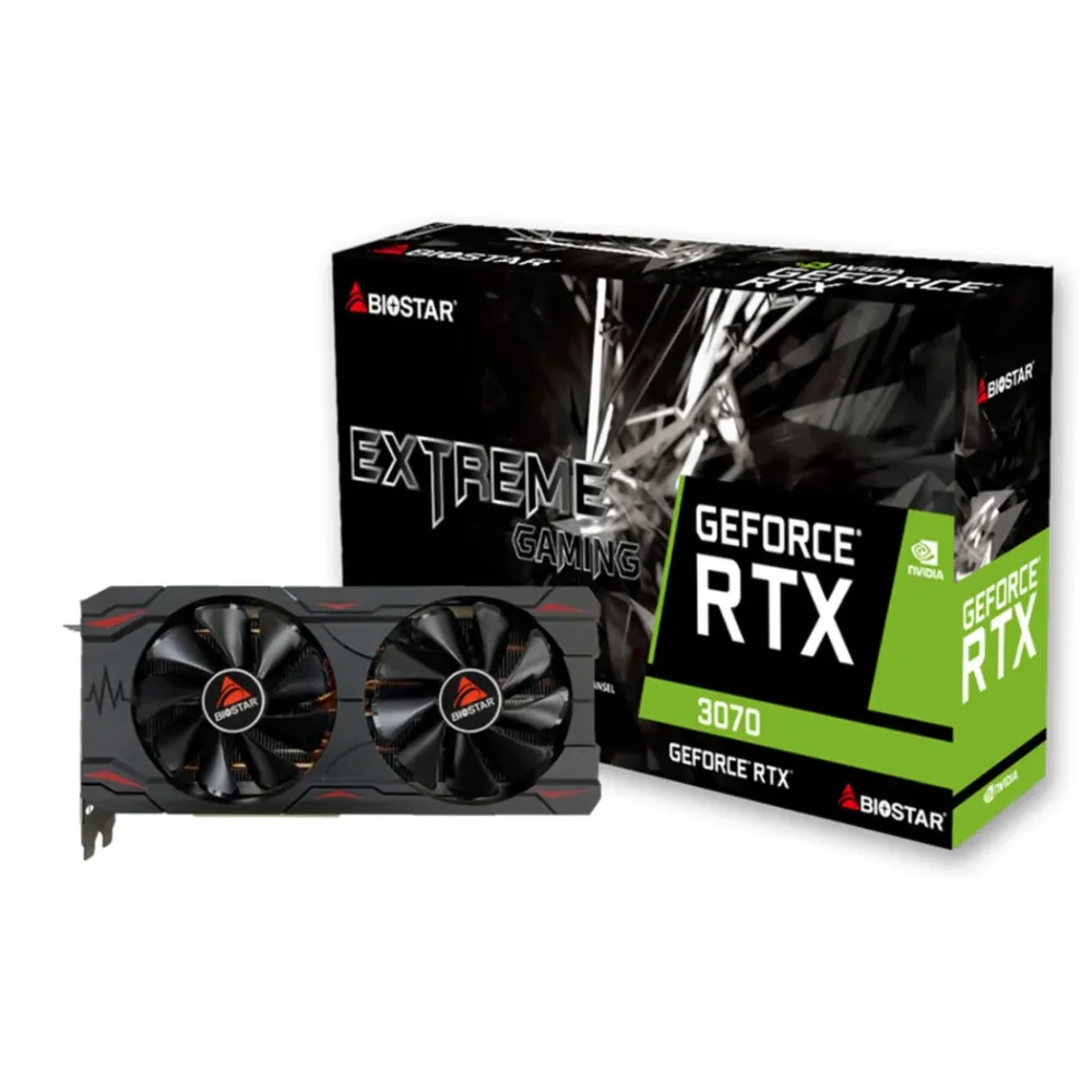 Biostar GeForce RTX 3070 8GB– grafická karta s dvojitým ventilátorom a balením EXTREME GAMING Biostar GeForce RTX 3070 8GB– grafická karta s dvojitým ventilátorom a balením EXTREME GAMING