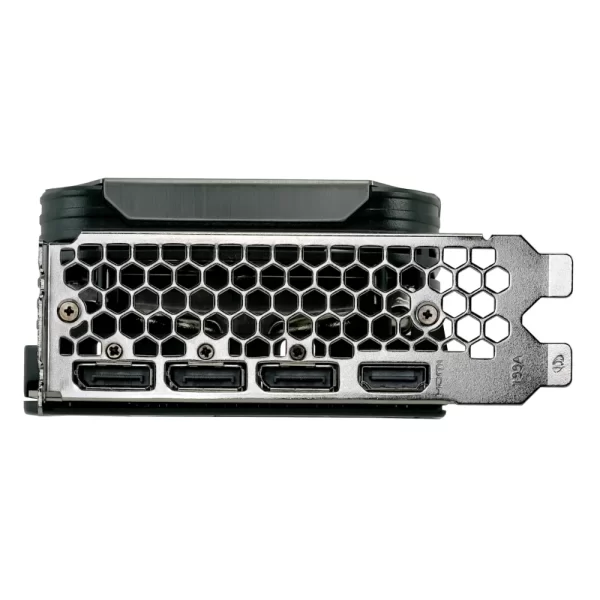 Gainward GeForce RTX 3070 Ti Phoenix 8GB – Zadný panel s výstupmi DisplayPort a HDMI a šesťhranným odvetraním