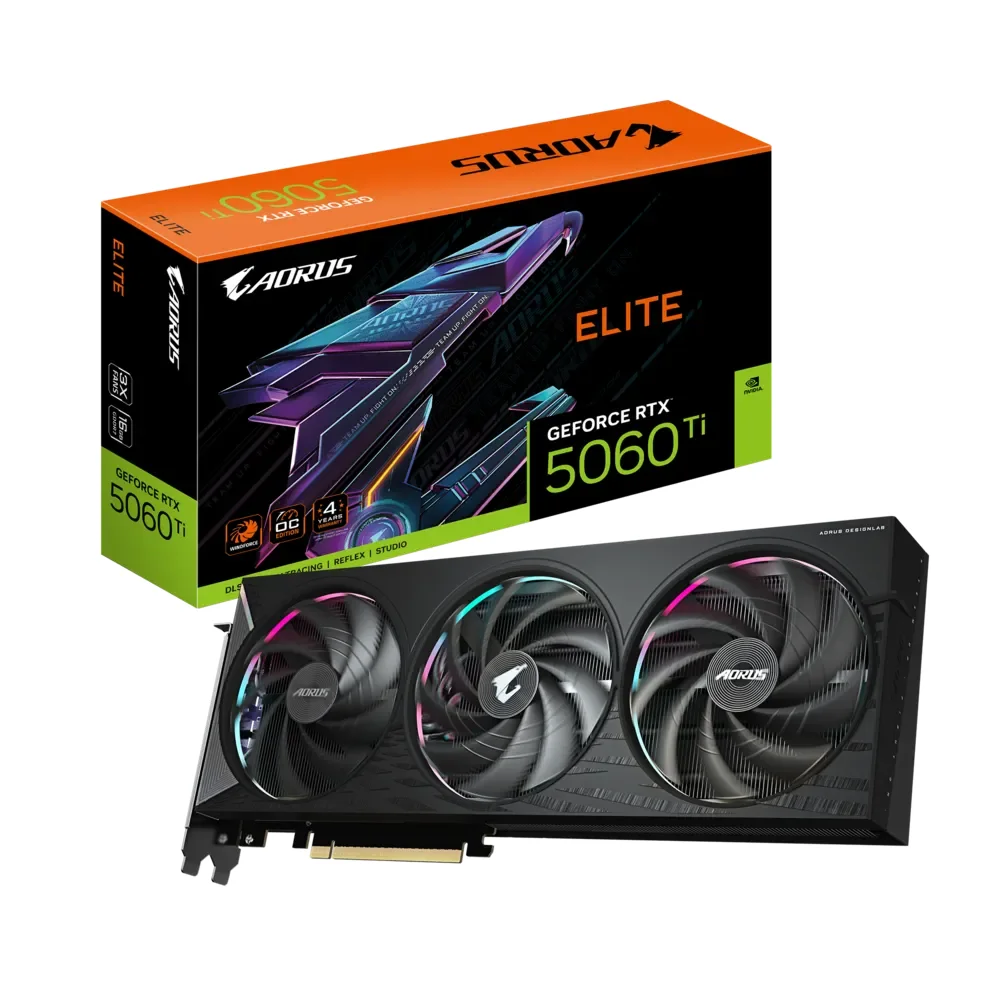 GIGABYTE AORUS GeForce RTX 5060 Ti ELITE 16G – Grafická karta s balením GIGABYTE AORUS GeForce RTX 5060 Ti ELITE 16G – Grafická karta s balením