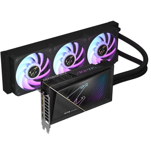 Gigabyte AORUS GeForce RTX 5080 XTREME WATERFORCE WB 16G - Predná strana grafickej kartu spolu s chladením