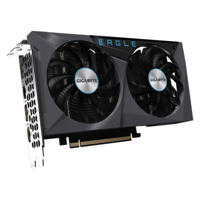 Gigabyte GeForce RTX 3050 EAGLE OC 8G – Pohľad na grafickú kartu so zobrazením ventilátorov