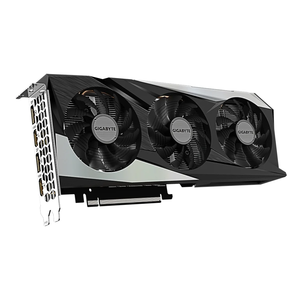Gigabyte GeForce RTX 3050 GAMING OC 8G – Pohľad na kartu s tromi ventilátormi Gigabyte GeForce RTX 3050 GAMING OC 8G – Pohľad na kartu s tromi ventilátormi