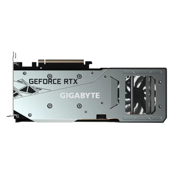Gigabyte GeForce RTX 3050 GAMING OC 8G – Zadná strana karty s kovovým backplate