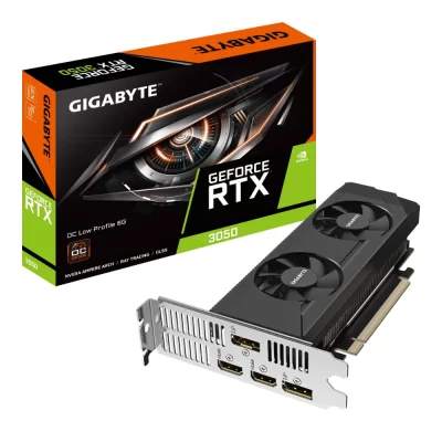 GIGABYTE GeForce RTX 3050 OC Low Profile 6G – grafická karta s krabicou a ventilátormi