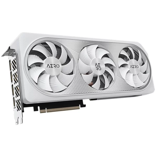 Gigabyte GeForce RTX 4070 SUPER AERO OC 12G – detailný pohľad spredu na trojventilátorové chladenie