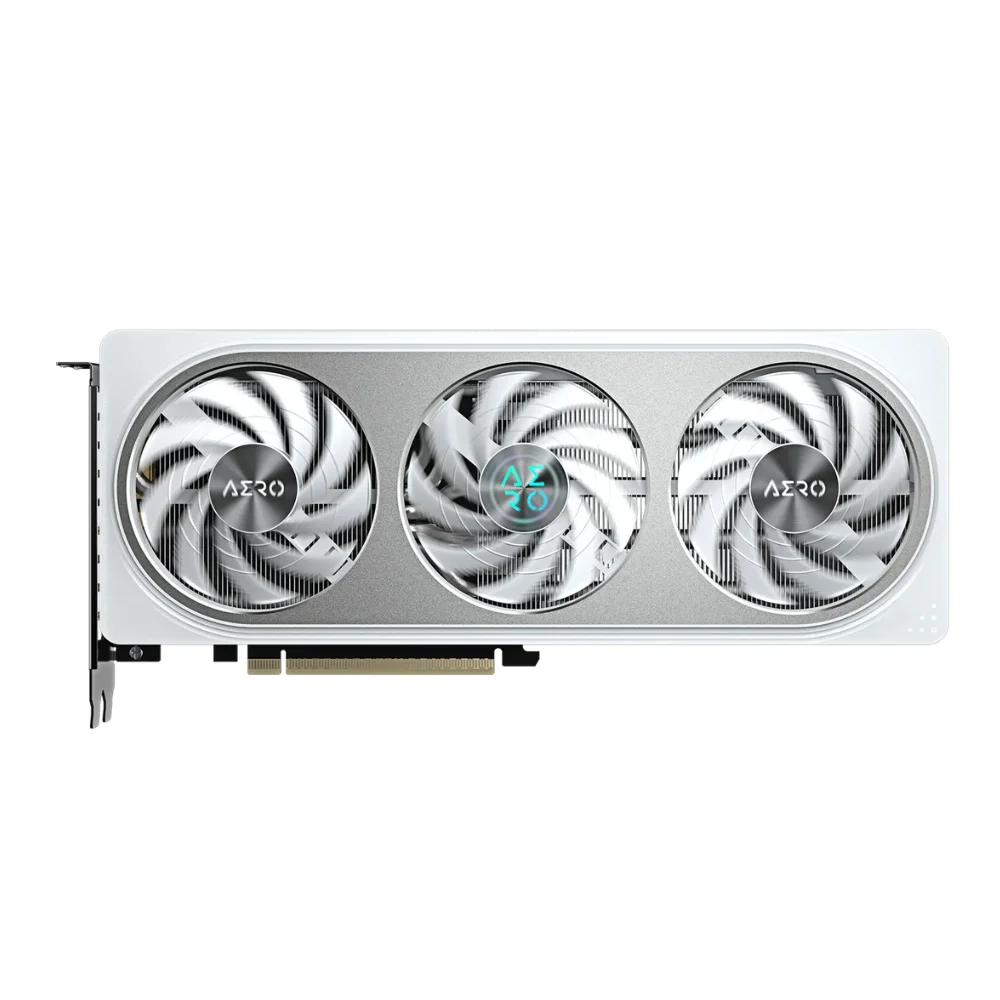 GIGABYTE GeForce RTX 5060 Ti AERO OC 16G – Predný pohľad na grafickú kartu s troma ventilátormi GIGABYTE GeForce RTX 5060 Ti AERO OC 16G - Predný pohľad na grafickú kartu s troma ventilátormi