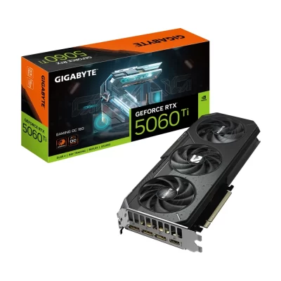 GIGABYTE GeForce RTX 5060 Ti GAMING OC 16G - Grafická karta s krabicou, pohľad spredu