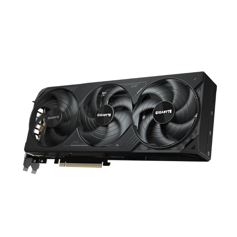 Gigabyte GeForce RTX 5080 WINDFORCE OC SFF 16G – Pohľad spredu na trojventilátorový chladič grafickej karty Gigabyte GeForce RTX 5080 WINDFORCE OC SFF 16G – Pohľad spredu na trojventilátorový chladič grafickej karty