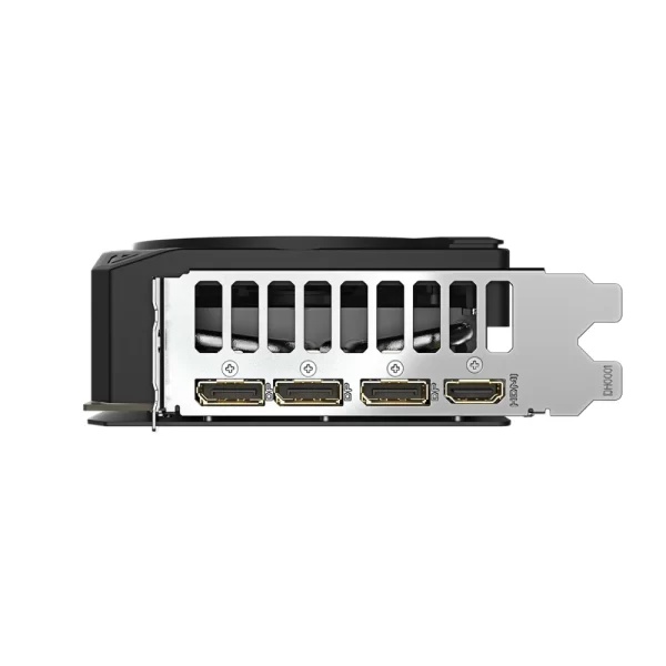 Gigabyte GeForce RTX 5080 WINDFORCE OC SFF 16G – Priamy pohľad na zadný panel grafickej karty s výstupmi DisplayPort a HDMI
