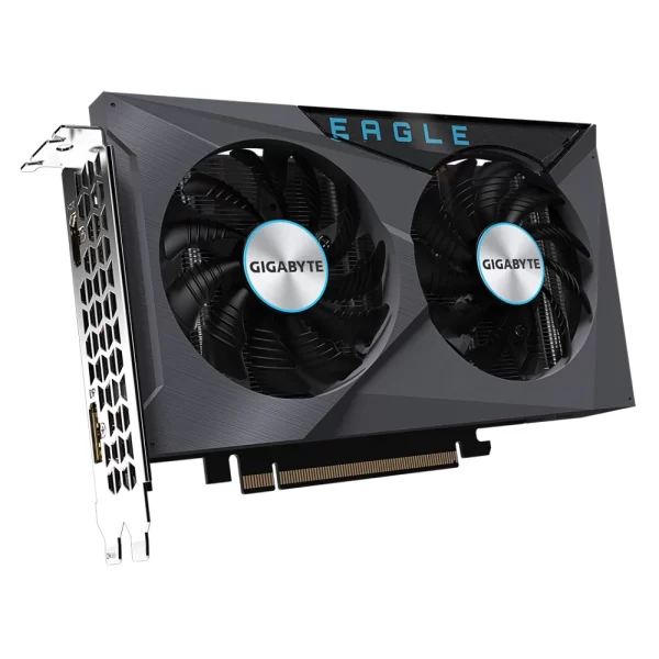 Gigabyte Radeon RX 6400 EAGLE 4G – Grafická karta z bočného pohľadu s dvoma ventilátormi