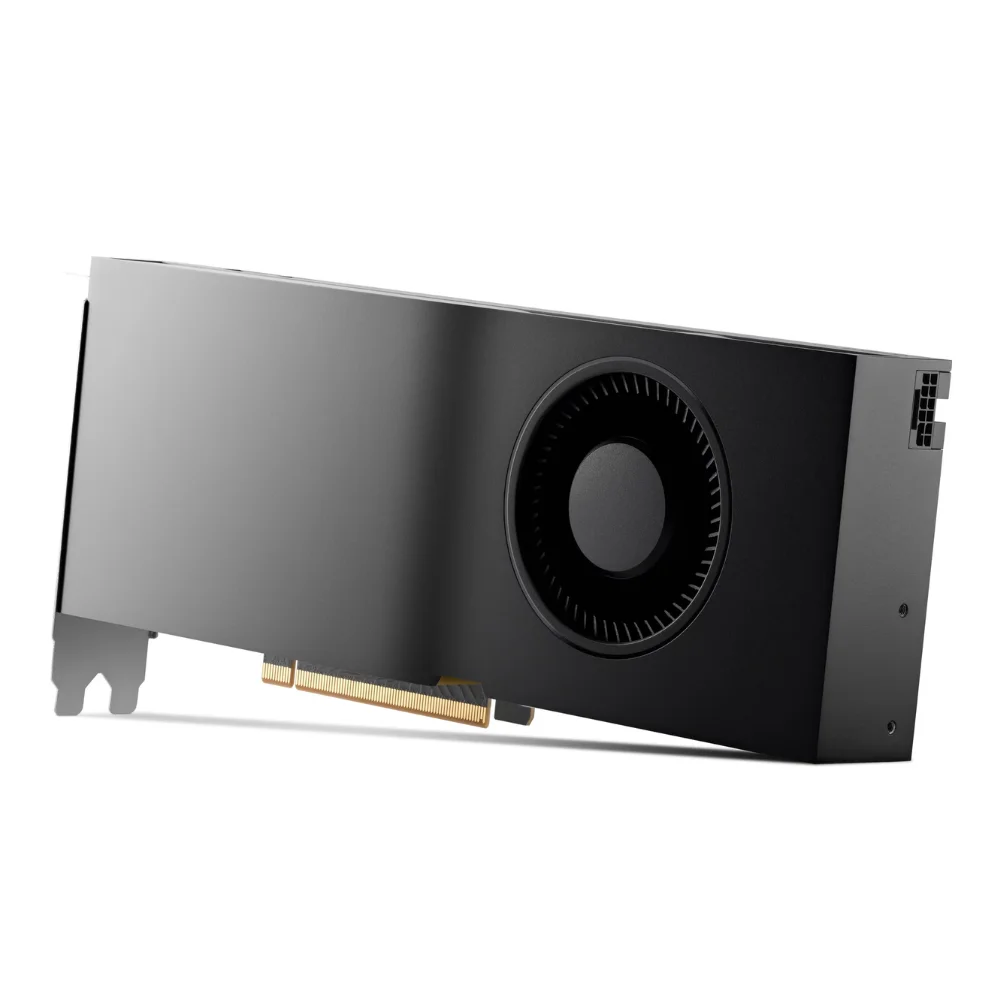 HP NVIDIA RTX 4500 Ada 24GB – Bočný pohľad na kartu s ventilátorom a napájacím konektorom HP NVIDIA RTX 4500 Ada 24GB – Bočný pohľad na kartu s ventilátorom a napájacím konektorom