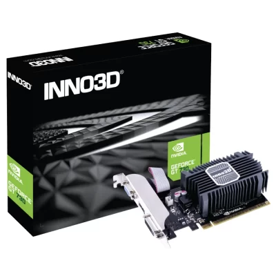 INNO3D GT 730 2GB SDDR3 LP – grafická karta s pasívnym chladičom a krabicou v pozadí