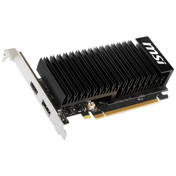 MSI GeForce GT 1030 4GHD4 LP OC – Pohľad zboku na čierny chladič bez ventilátora