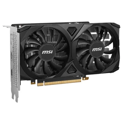 MSI GeForce RTX 3050 VENTUS 2X 6G OC – Dvojventilátorový chladič s logom MSI spredu