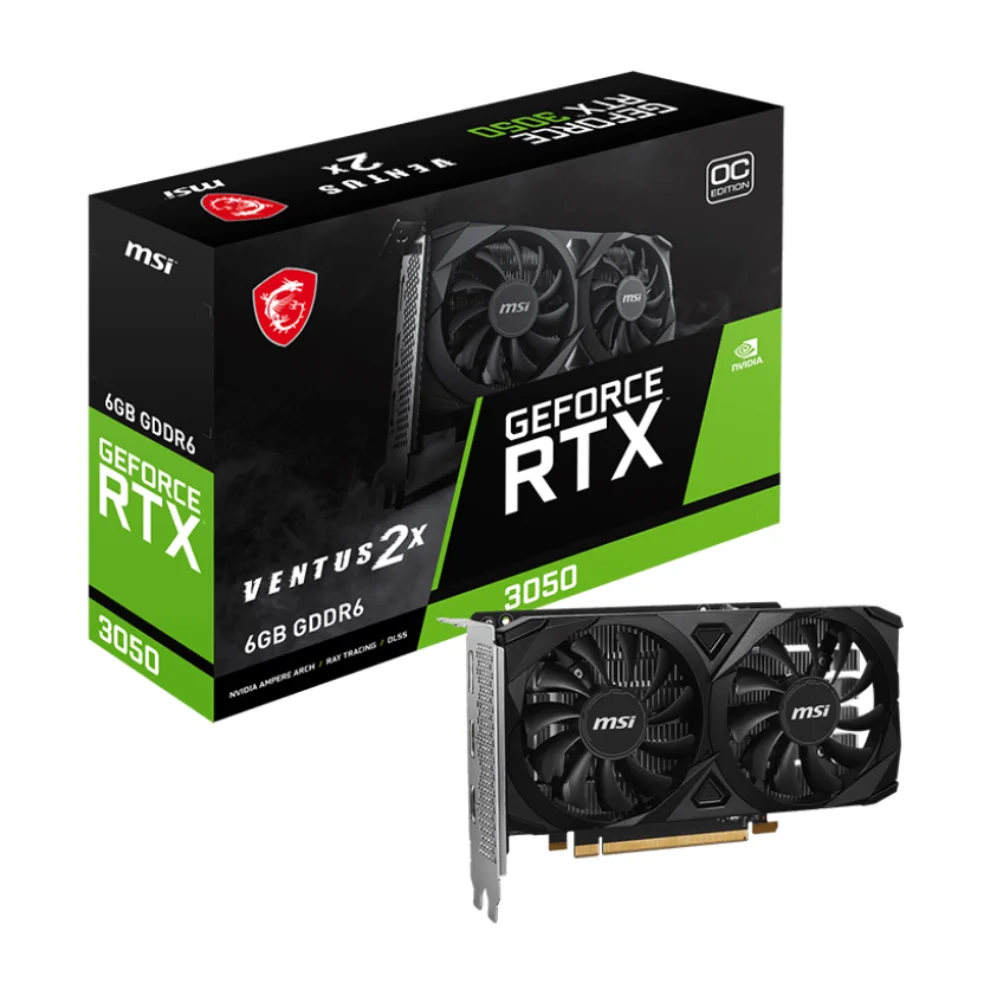 MSI GeForce RTX 3050 VENTUS 2X E 6G OC – Výkonná grafická karta s dvojventilátorovým chladením a elegantným čiernym dizajnom MSI GeForce RTX 3050 VENTUS 2X E 6G OC – Výkonná grafická karta s dvojventilátorovým chladením a elegantným čiernym dizajnom