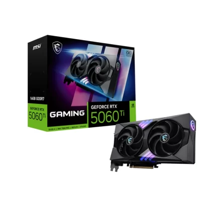 MSI GeForce RTX 5060 Ti 16G GAMING OC - Pohľad na grafickú kartu a jej krabicu