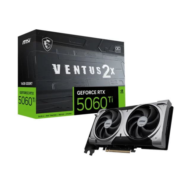 MSI GeForce RTX 5060 Ti 16G VENTUS 2X OC PLUS - Grafická karta s krabicou, pohľad spredu