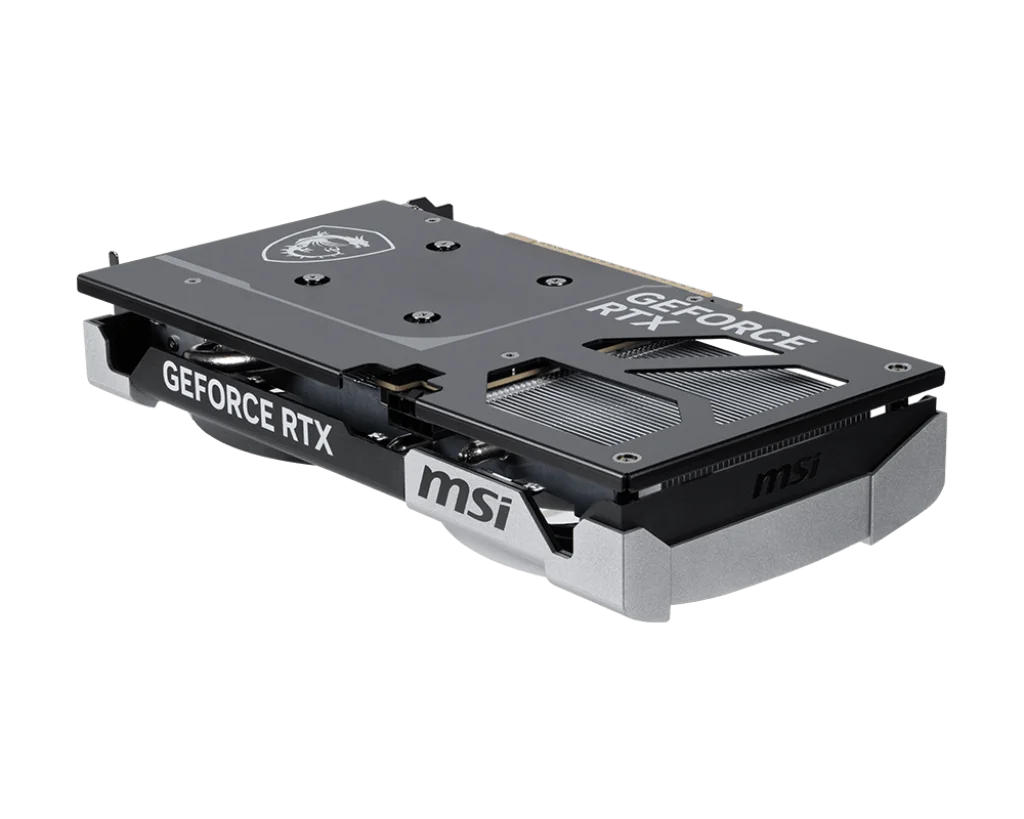 MSI GeForce RTX 5060 Ti 16G VENTUS 2X OC PLUS – Šikmý pohľad na backplate grafickej karty MSI GeForce RTX 5060 Ti 16G VENTUS 2X OC PLUS - Šikmý pohľad na backplate grafickej karty