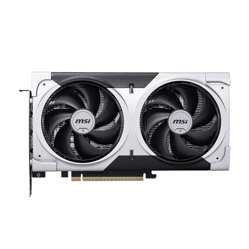 msi-geforce-rtx-5060-ti-8g-ventus-2x-oc-plus-predna-strana MSI GeForce RTX 5060 Ti 8G VENTUS 2X OC PLUS – Predná strana grafickej karty s dvomi veľkými ventilátormi