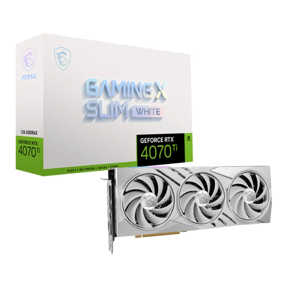 MSI GeForce RTX 4070 SUPER 12G GAMING X SLIM WHITE – grafická karta s trojventilátorovým chladením a elegantným bielym dizajnom s krabicou MSI GeForce RTX 4070 SUPER 12G GAMING X SLIM WHITE – grafická karta s trojventilátorovým chladením a elegantným bielym dizajnom s krabicou