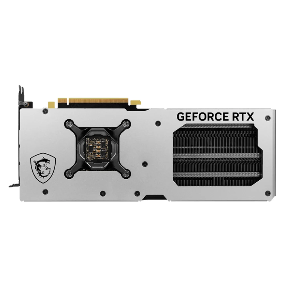 MSI GeForce RTX 4070 SUPER 12G GAMING X SLIM WHITE – zadná strana grafickej karty s viditeľným chladením a logom GeForce RTX MSI GeForce RTX 4070 SUPER 12G GAMING X SLIM WHITE – zadná strana grafickej karty s viditeľným chladením a logom GeForce RTX