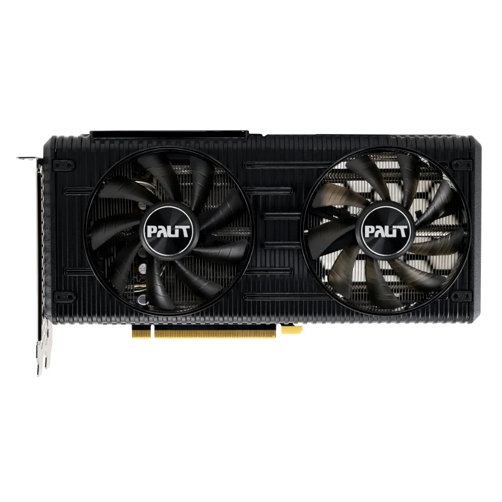 Palit GeForce RTX 3060 Dual 12GB – Predná strana s dvoma ventilátormi a logom Palit Palit GeForce RTX 3060 Dual 12GB – Predná strana s dvoma ventilátormi a logom Palit