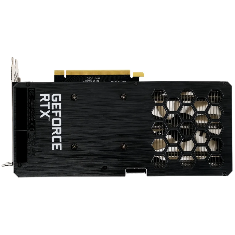 Palit GeForce RTX 3060 Dual 12GB – Zobrazenie zadného kovového krytu chladiča s logom RTX Palit GeForce RTX 3060 Dual 12GB – Zobrazenie zadného kovového krytu chladiča s logom RTX