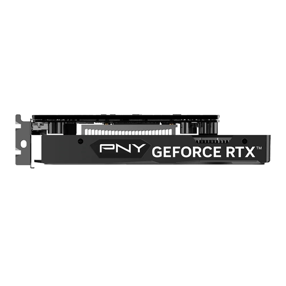 PNY GeForce RTX 3050 6GB VERTO Dual Fan – Vrchný pohľad s logom PNY GeForce RTX PNY GeForce RTX 3050 6GB VERTO Dual Fan – Vrchný pohľad s logom PNY GeForce RTX