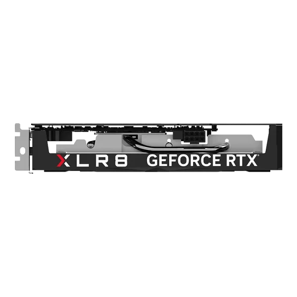 PNY GeForce RTX 4060 8GB XLR8 Gaming VERTO – Bočný pohľad na kartu s logom XLR8 a 8-pinovým konektorom