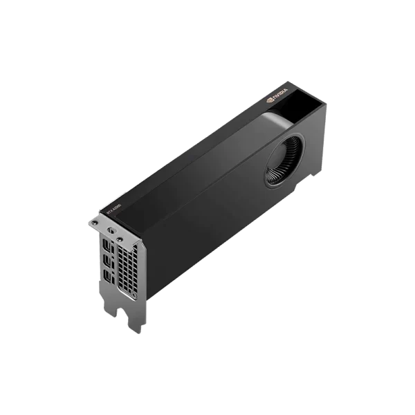 PNY NVIDIA RTX A2000 12GB – Perspektívny horný pohľad na grafickú kartu s jedným ventilátorom