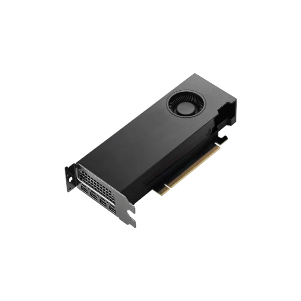 PNY NVIDIA RTX A2000 12GB – Perspektívny horný pohľad na grafickú kartu s jedným ventilátorom