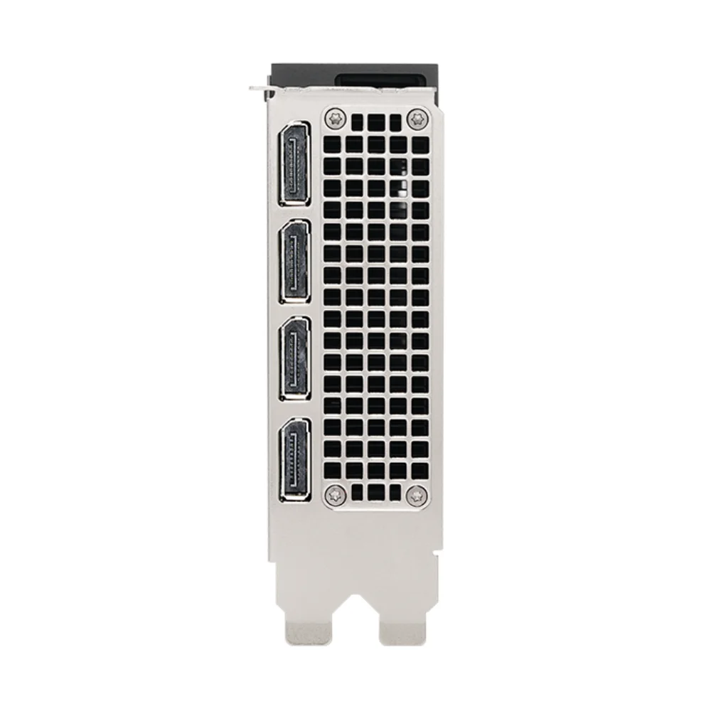 PNY Nvidia RTX A5000 24 GB – Výstupné porty grafickej karty, štyri DisplayPort konektory PNY Nvidia RTX A5000 24 GB – Výstupné porty grafickej karty, štyri DisplayPort konektory