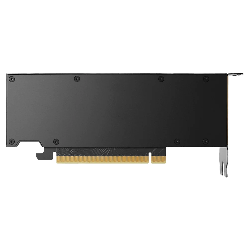 PNY NVIDIA RTX 4000 SFF Ada Generation 20GB – Pohľad zozadu s pasívnym krytom a PCIe konektorom PNY NVIDIA RTX 4000 SFF Ada Generation 20GB – Pohľad zozadu s pasívnym krytom a PCIe konektorom