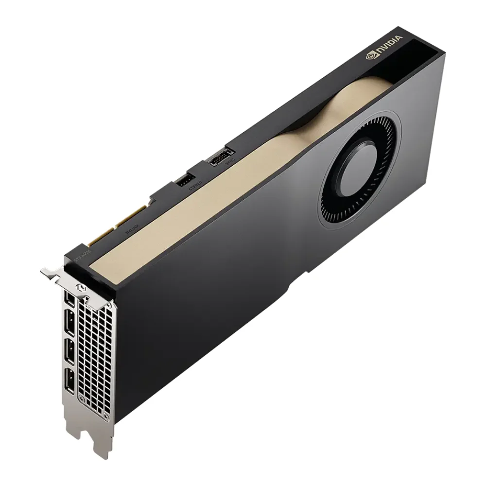 PNY NVIDIA RTX A4500 20GB – Grafická karta z bočného pohľadu s ventilátorom a viacerými výstupmi DisplayPort PNY NVIDIA RTX A4500 20GB – Grafická karta z bočného pohľadu s ventilátorom a viacerými výstupmi DisplayPort