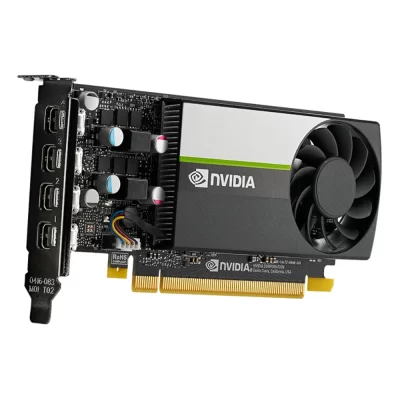 PNY Nvidia T1000 8GB – Záber zľava na celú kartu, viditeľné chladenie a konektory