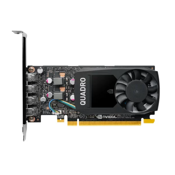 PNY NVIDIA Quadro P1000 V2 4GB – Pohľad na grafickú kartu z boku so zreteľným chladením a komponentmi