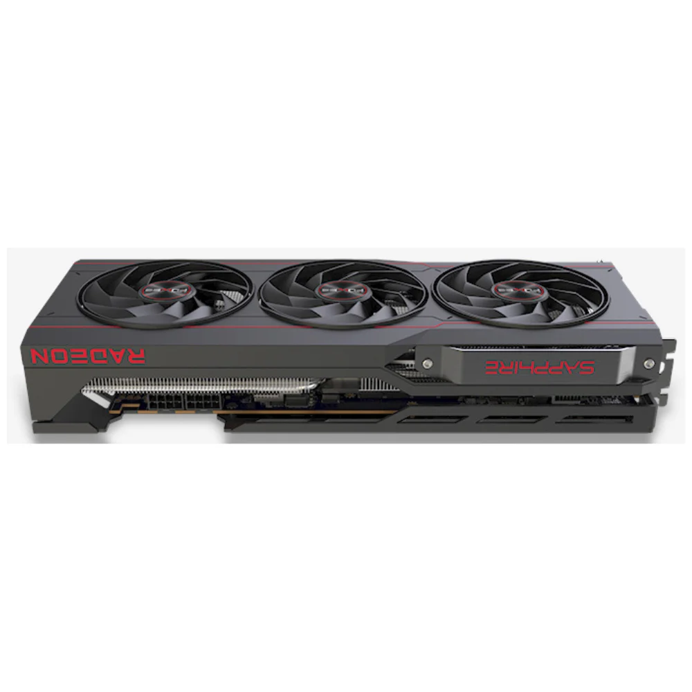 Sapphire PULSE AMD Radeon RX 7900 XT 20GB – Bočný pohľad s logom Sapphire a nápisom Radeon Sapphire PULSE AMD Radeon RX 7900 XT 20GB – Bočný pohľad s logom Sapphire a nápisom Radeon