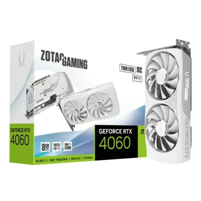 ZOTAC GAMING GeForce RTX 4060 8GB Twin Edge OC White Edition– Grafická karta s kompletným balením a bielym dizajnom