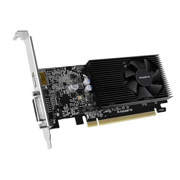 GIGABYTE GT 1030 Low Profile D4 2G - Šikmý pohľad na kartu a jej chladenie