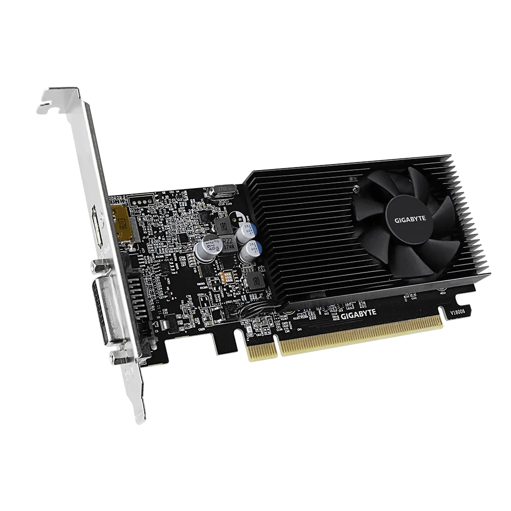 GIGABYTE GT 1030 Low Profile D4 2G – Šikmý pohľad na kartu a jej chladenie GIGABYTE GT 1030 Low Profile D4 2G - Šikmý pohľad na kartu a jej chladenie