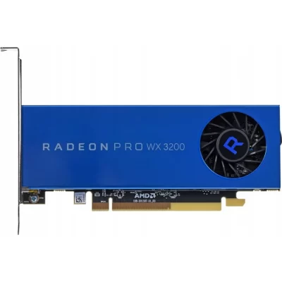AMD Radeon PRO WX 3200 4 GB – Priamy pohľad na grafickú kartu s ventilátorom a nápisom