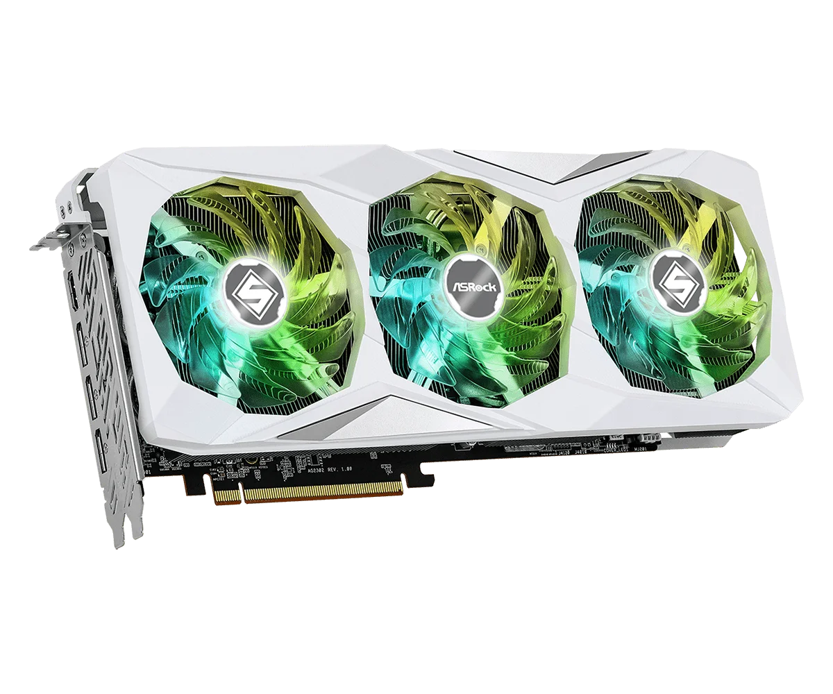 ASRock AMD Radeon RX 7800 XT Steel Legend 16GB OC – Predná strana grafickej karty s ventilátormi ASRock AMD Radeon RX 7800 XT Steel Legend 16GB OC – Predná strana grafickej karty s ventilátormi