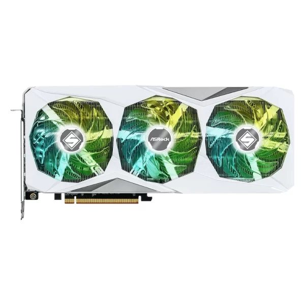 ASRock AMD Radeon RX 7800 XT Steel Legend 16GB OC – Priamy pohľad na prednú stranu s troma ventilátormi