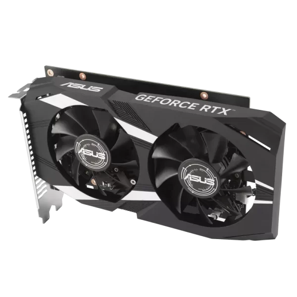 ASUS Dual GeForce RTX 3050 OC Edition 6GB GDDR6 - šimý pohľad na grafickú kartu a jej chladenie