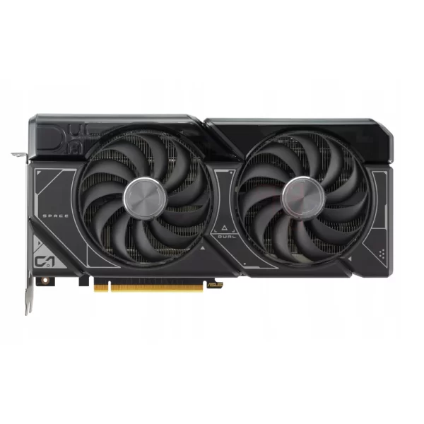 ASUS Dual GeForce RTX 4070 OC Edition 12GB GDDR6X – Priamy pohľad na prednú stranu s dvoma ventilátormi