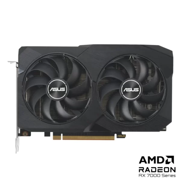 ASUS Dual Radeon RX 7600 V2 OC Edition 8GB GDDR6 – Predný pohľad na grafickú kartu s dvoma ventilátormi