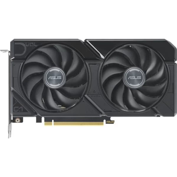 ASUS Dual Radeon RX 7600 XT OC Edition 16GB GDDR6 – predný pohľad zobrazujúci dvojicu veľkých chladiacich ventilátorov