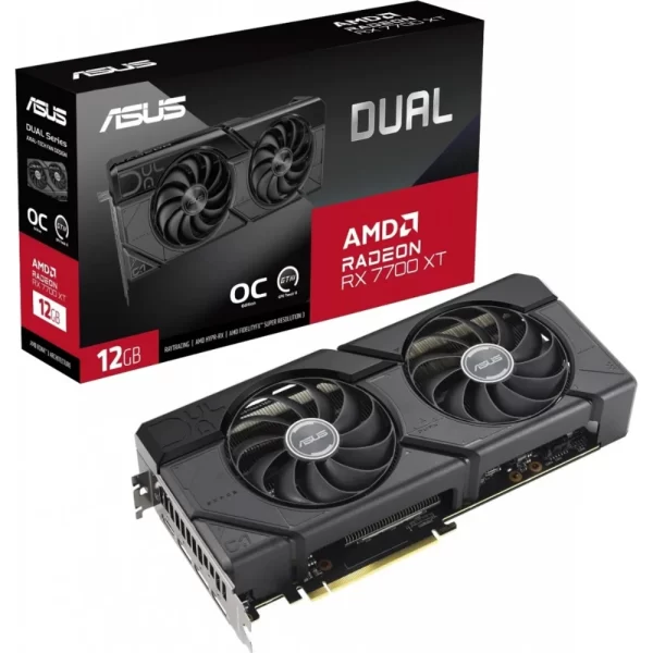 ASUS Dual Radeon RX 7700 XT OC Edition 12GB GDDR6 – Balenie s krabicou a grafickou kartou